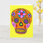 Carte Crâne à sucre d'art populaire mexicain (Fleur jaune)