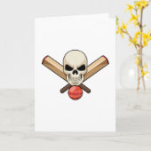 Carte Crâne au cricket avec batte de cricket (Fleur jaune)