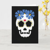 Carte Crâne aux fleurs bleues (Fleur jaune)