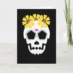 Carte Crâne aux fleurs jaunes