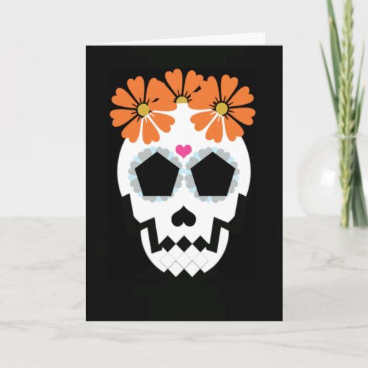 Carte Crâne aux fleurs orange (Devant)