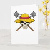 Carte Crâne avec chapeau en fermier avec râteau (Fleur jaune)