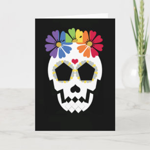Carte Crâne avec des fleurs d'arc-en-ciel