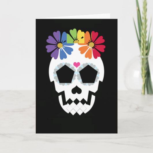 Carte Crâne avec des fleurs d'arc-en-ciel (Devant)