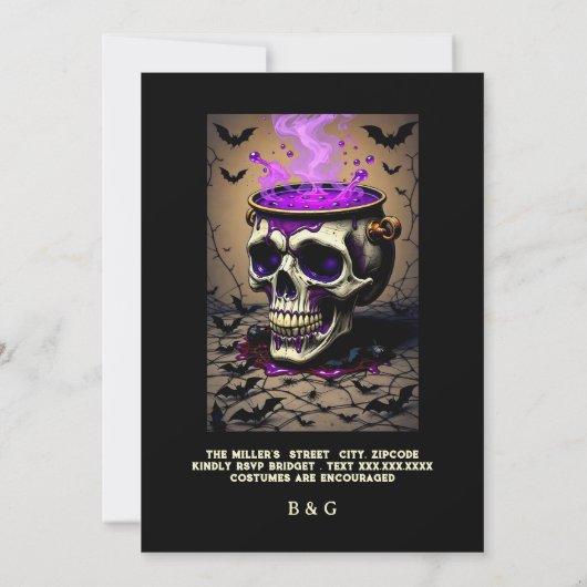 Carte Crâne Cauldron sombre hantée Gothique Halloween Pa (Dos)