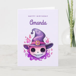 Carte Crâne dans un chapeau de sorcière Anniversaire fan