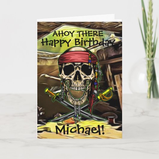 Carte Crâne de Pirate Unique pour Anniversaire (Devant)