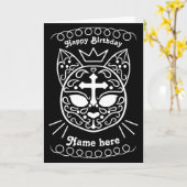 Carte Crâne de sucre chatte chat mignon anniversaire got (Fleur jaune)