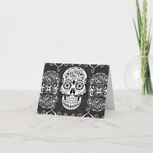 Carte Crâne de sucre décoratif Grunge gothique noir blan