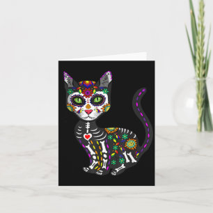 Carte Crâne de sucre mignon chat mexicain Halloween jour