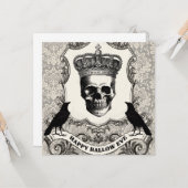 Carte Crâne d'Halloween Vintage moderne (Devant/Arrière en situation)