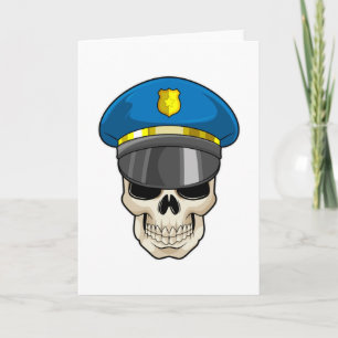 Carte Crâne en policier avec chapeau de policier
