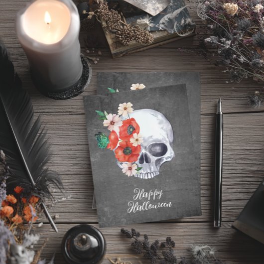 Carte Crâne Floral Halloween