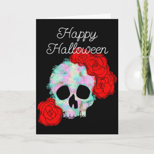 Carte Crâne Floral Joyeux Halloween Message