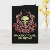 Carte Crâne gothique de la Saint-Valentin avec des roses (Fleur jaune)