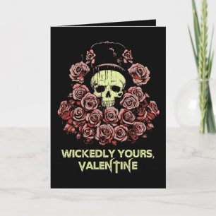 Carte Crâne gothique de la Saint-Valentin avec des roses