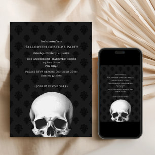 Carte Crâne gothique élégant Soirée d'Halloween en damas
