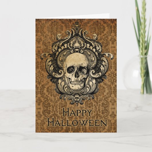 Carte Crâne gothique victorien Damas Halloween (Devant)