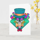 Carte Crâne jouant aux échecs avec la pièce d'échecs Tou (Fleur jaune)