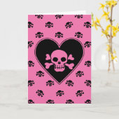 Carte Crâne rose dans le coeur (Fleur jaune)