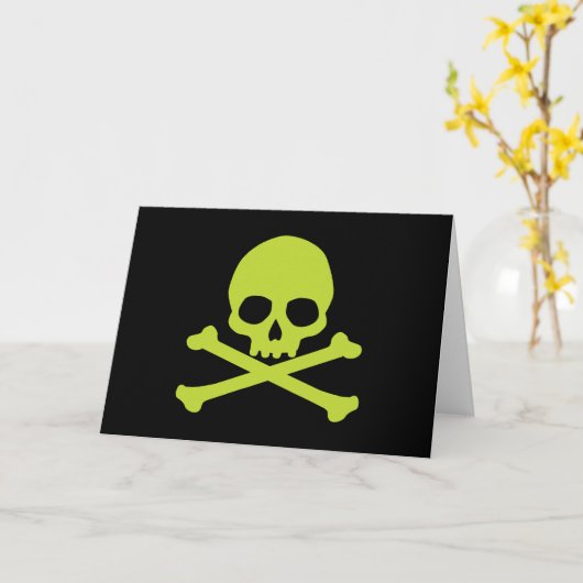 Carte Crâne simple vert et os croisés (Fleur jaune)