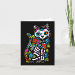Carte Crâne sucre Chat noir De Los Muertos Catrina Jour