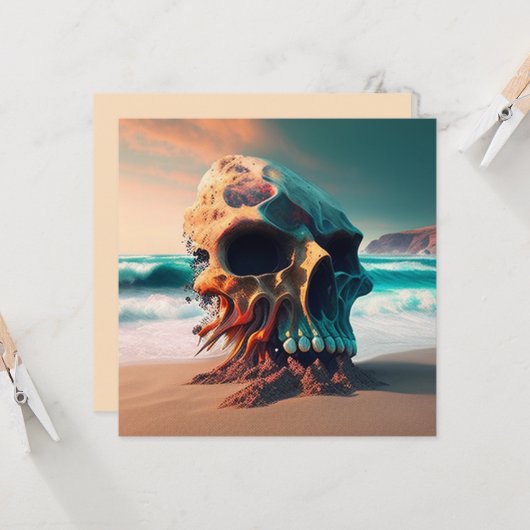 Carte Crâne sur la plage (Devant/Arrière en situation)