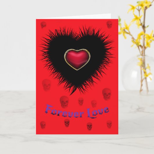 Carte Crânes et cœurs Saint-Valentin (Fleur jaune)