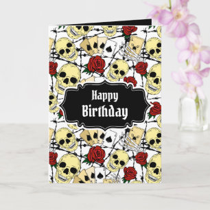 Carte Crânes grunge et Goth Rose Anniversaire
