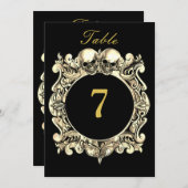 Carte Crânes noires et or Mariage gothique Numéro de tab (Devant / Derrière)
