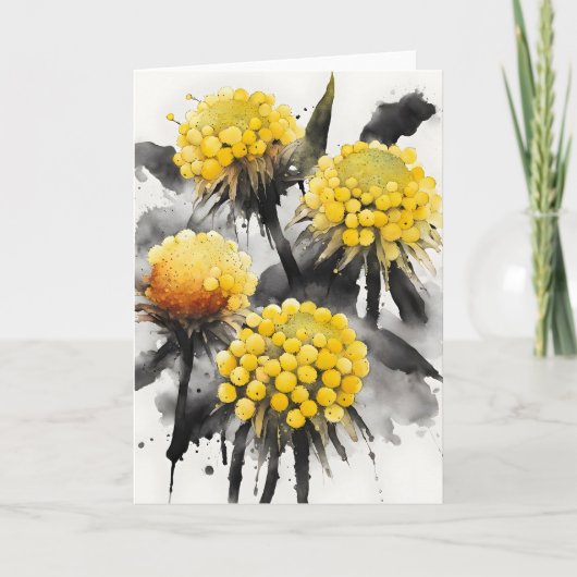 Carte Craspedia - Fleurs aquarelle (Devant)