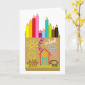 Carte Crayons 'scolaires' (Fleur jaune)