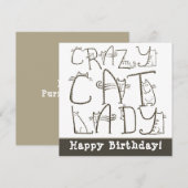 Carte Crazy Cat Lady Quirky Typographie Joyeux Anniversa (Devant / Derrière)