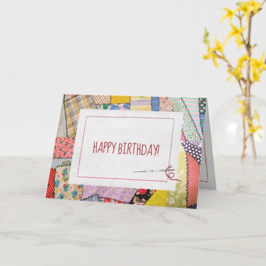 Carte Crazy Patchwork Quilt pour Anniversaire (Fleur jaune)