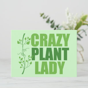 Carte Crazy Plante Lady Cute Green Botaniste Card