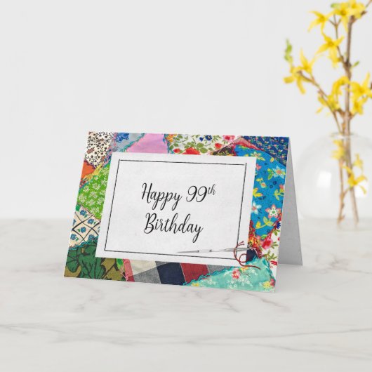 Carte Crazy Quilt 99e anniversaire (Fleur jaune)