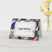 Carte Crazy Quilt Anniversaire (Fleur jaune)
