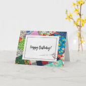 Carte Crazy Quilt Anniversaire (Fleur jaune)