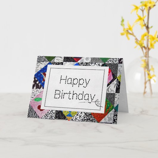 Carte Crazy Quilt avec Aiguille Anniversaire (Fleur jaune)