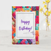 Carte Crazy Quilt et Aiguille Pour Anniversaire (Fleur jaune)