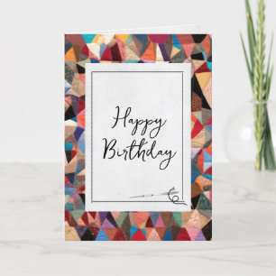 Carte Crazy Quilt Motif et Aiguille Anniversaire