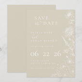 Carte Cream Botanical Minimal Wedding Save the Date (Devant / Derrière)