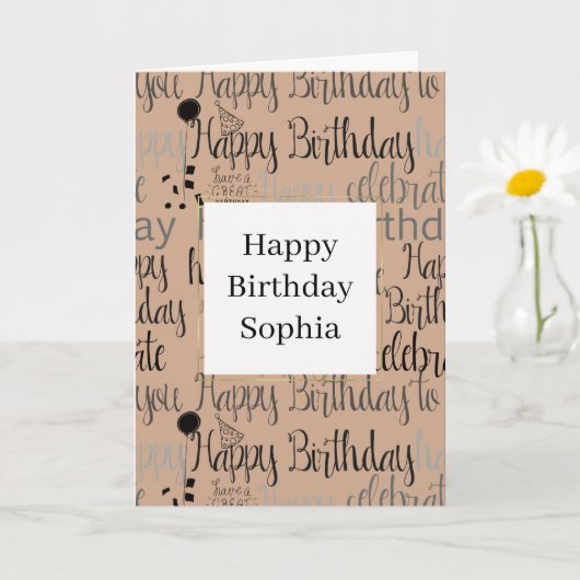 Carte Cream Brown Happy Birthday (Petite plante)