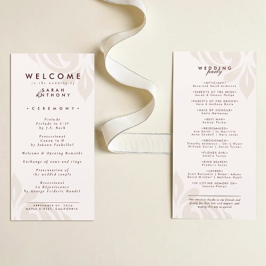 Carte Cream & Burgundy Classic Minimal Damask Wedding
