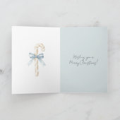 Carte Cream Candy Canes Blue Bow Christmas (Intérieur)