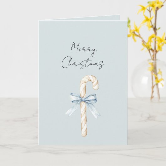 Carte Cream Candy Canes Blue Bow Christmas (Fleur jaune)