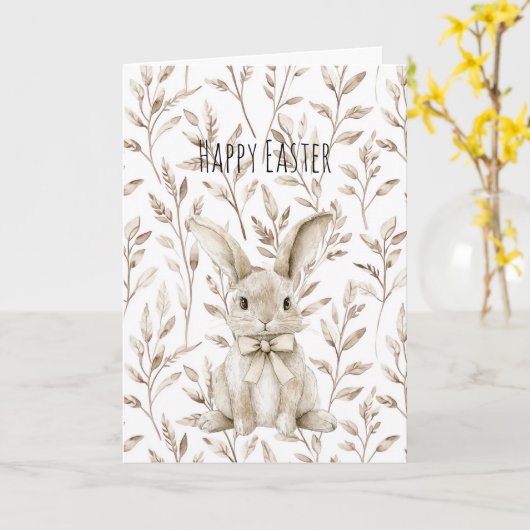 Carte Cream Easter Bunny Rabbit  (Fleur jaune)