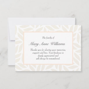 Carte Cream feuillage funéraire délicat merci