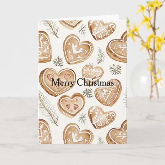 Carte Cream Gingerbread Christmas Hearts  (Fleur jaune)