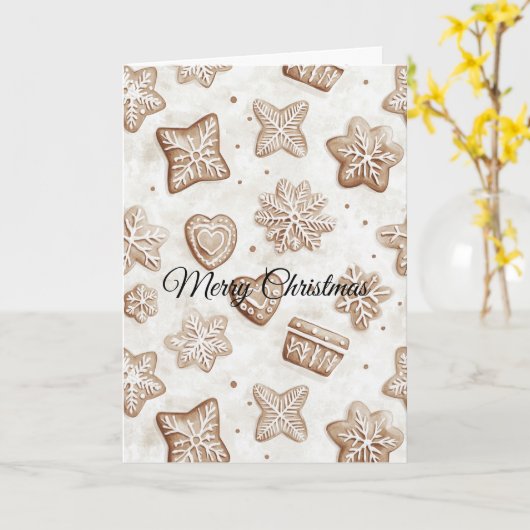 Carte Cream Gingerbread Christmas  Hearts Snowflakes (Fleur jaune)